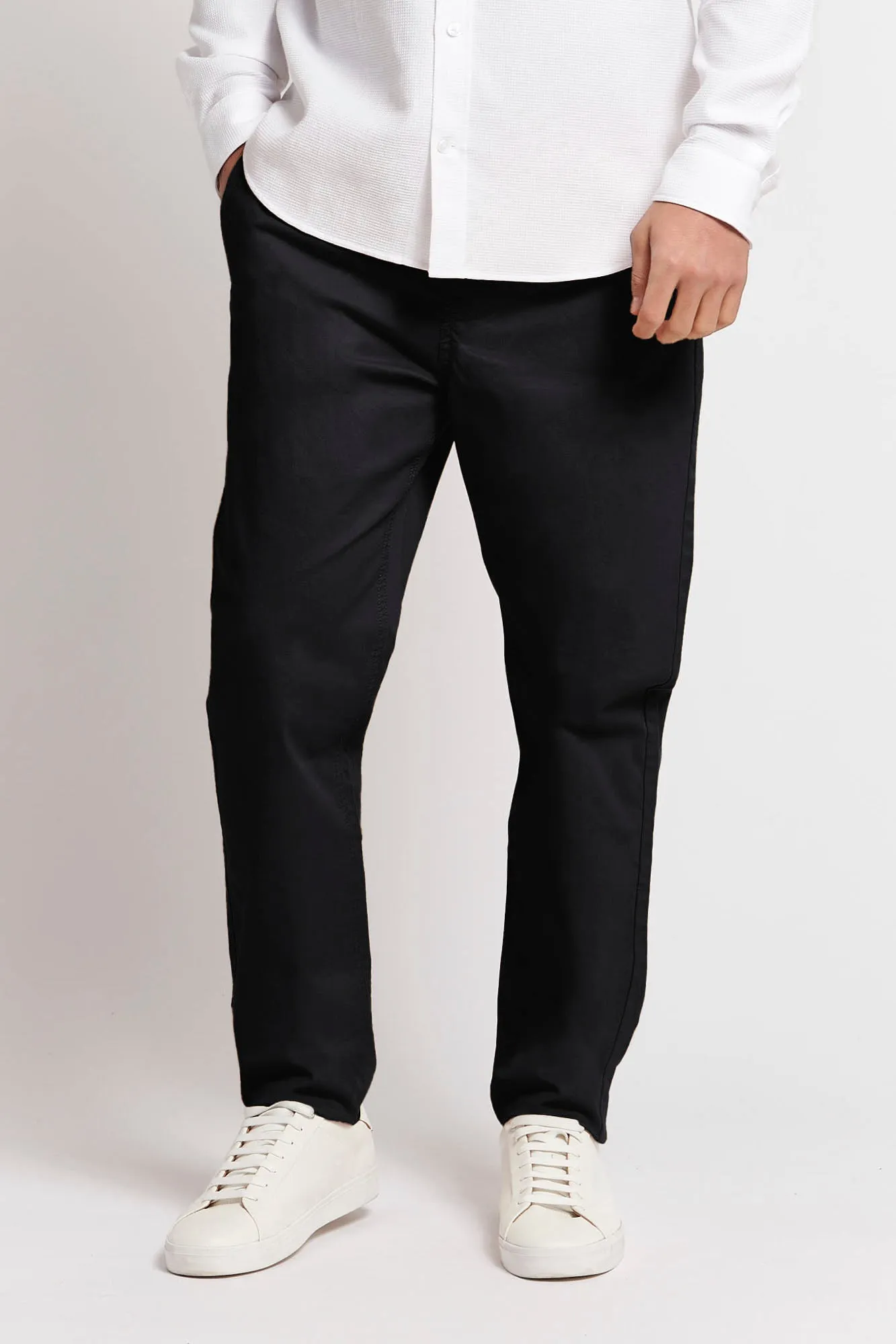 Mens Drawstring Waist Casual Trousers in Black