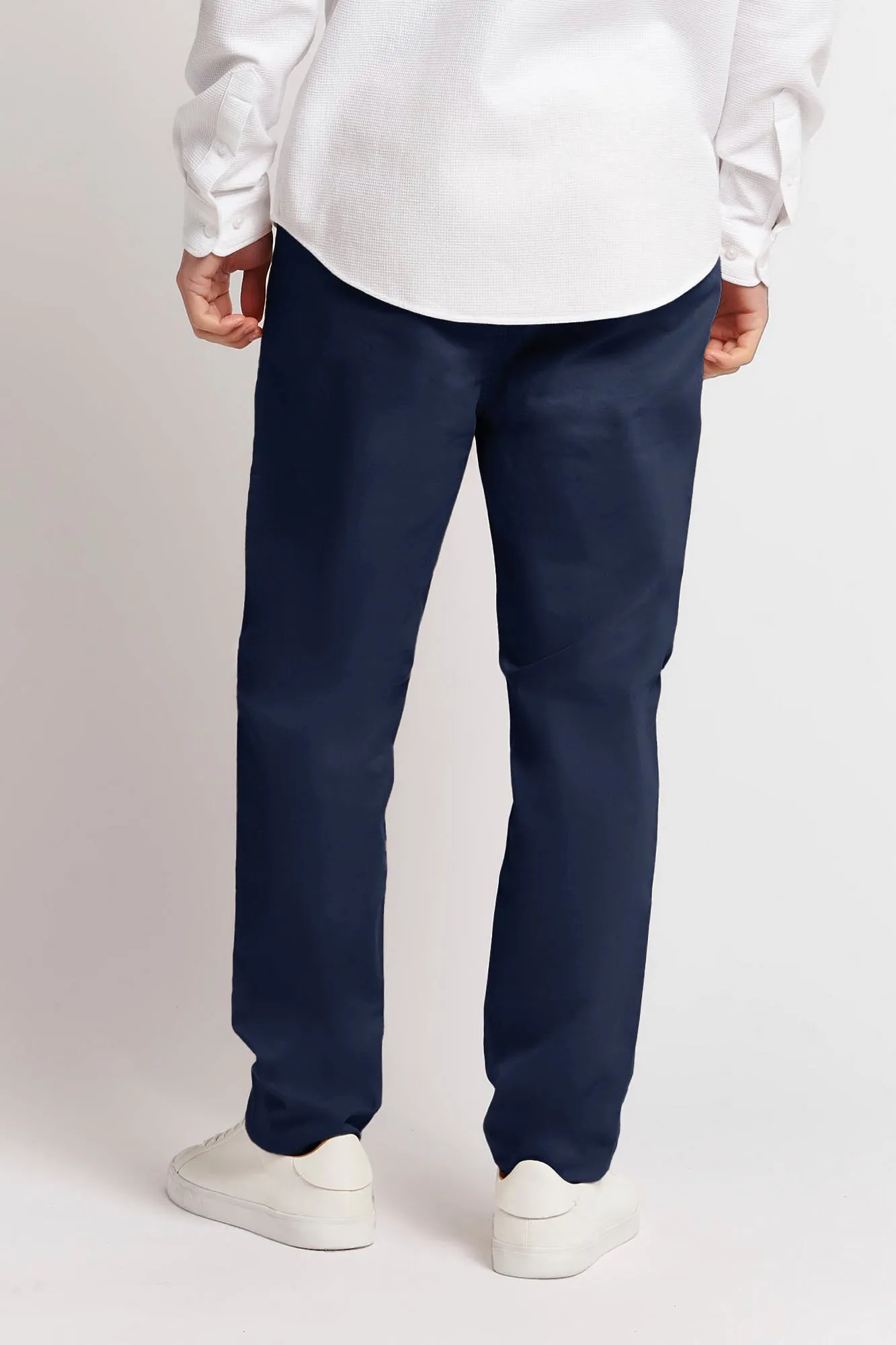 Mens Drawstring Waist Casual Trousers in Navy Blue