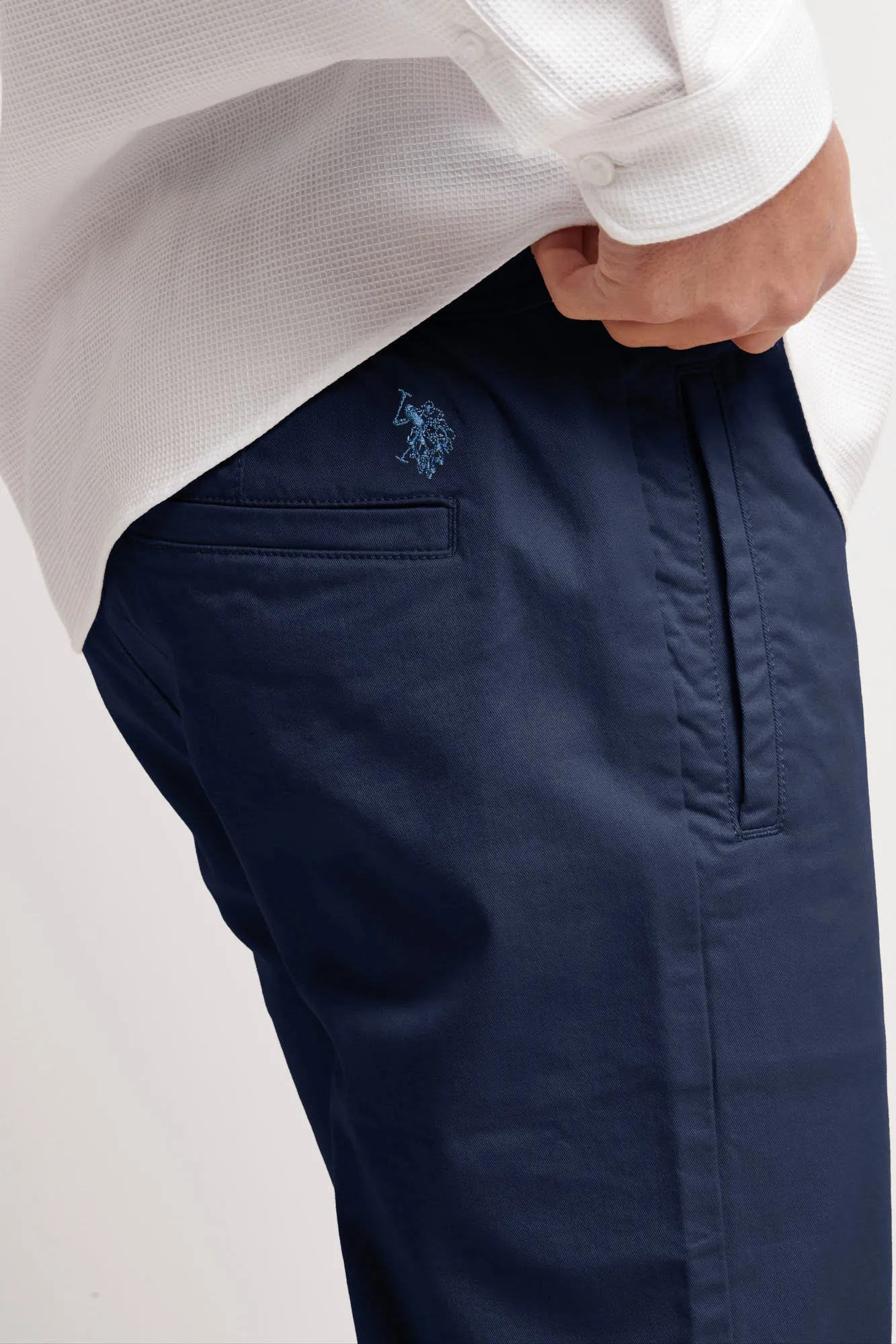 Mens Drawstring Waist Casual Trousers in Navy Blue