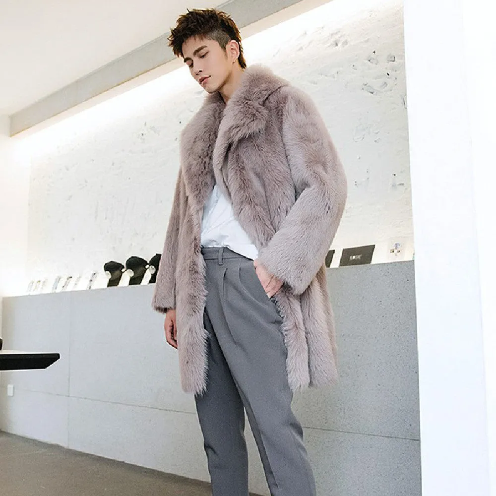 Men's Imitation Fox Fur Coat Fur Trench Coat Large