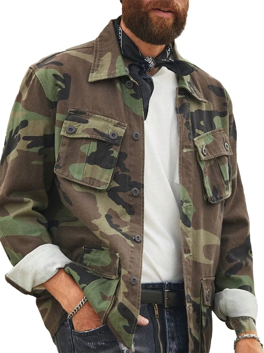 Men's Vintage Camouflage Multi-Pocket Outdoor Jacket