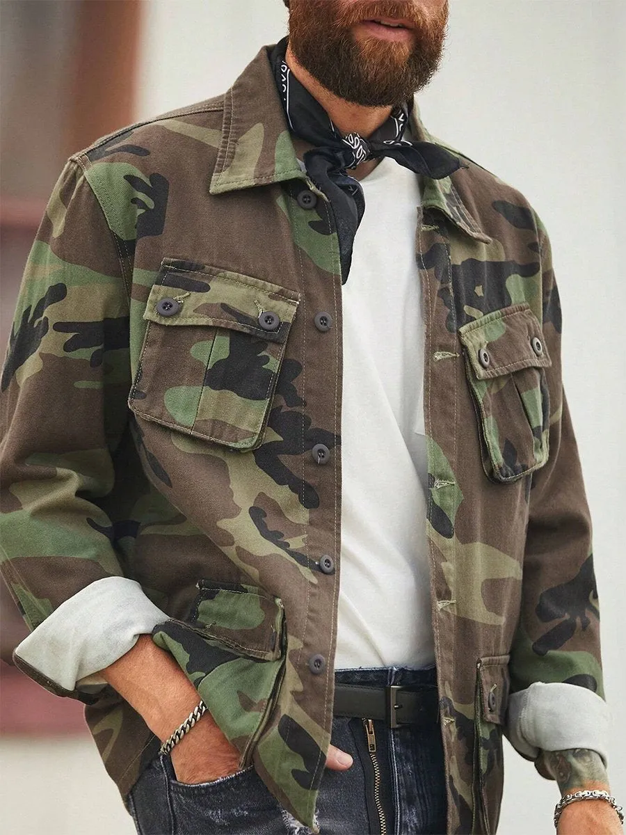 Men's Vintage Camouflage Multi-Pocket Outdoor Jacket