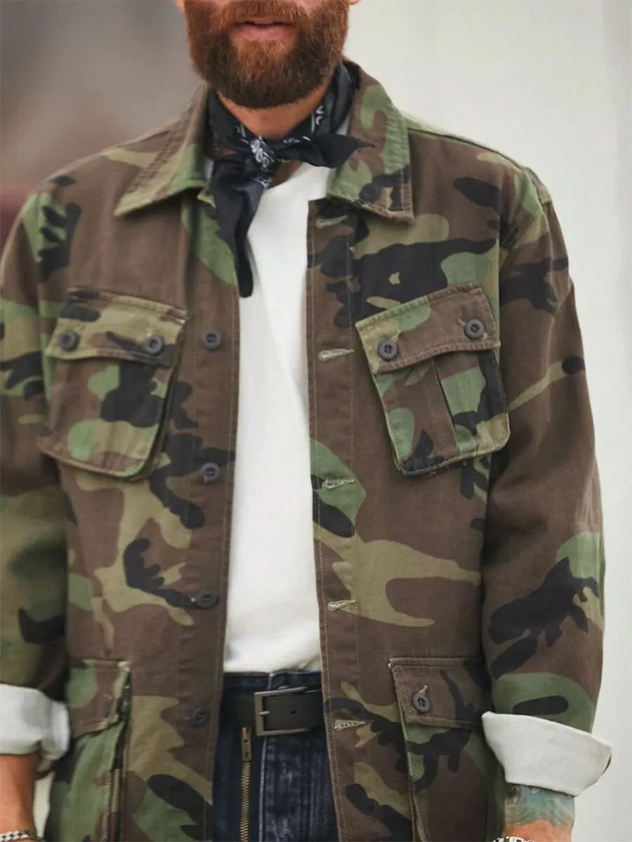 Men's Vintage Camouflage Multi-Pocket Outdoor Jacket