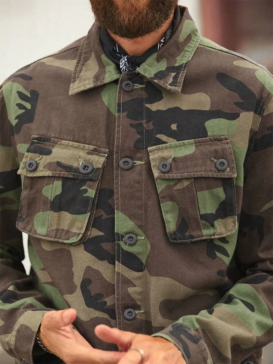 Men's Vintage Camouflage Multi-Pocket Outdoor Jacket