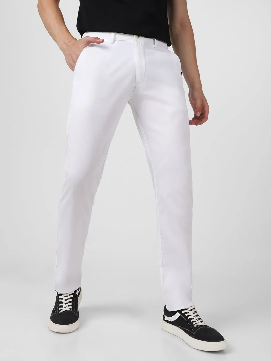 Men's White Cotton Slim Fit Casual Chinos Trousers