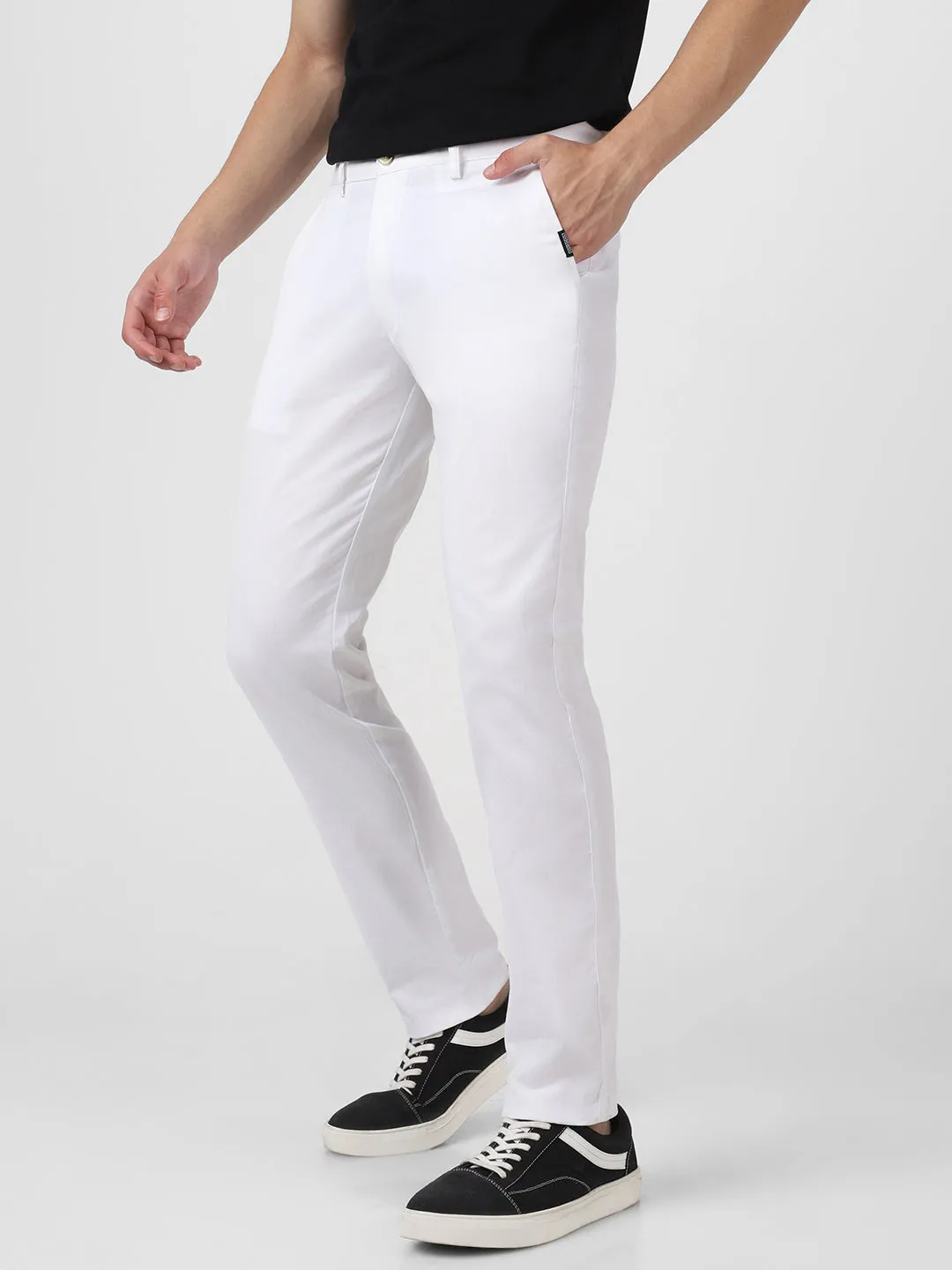 Men's White Cotton Slim Fit Casual Chinos Trousers