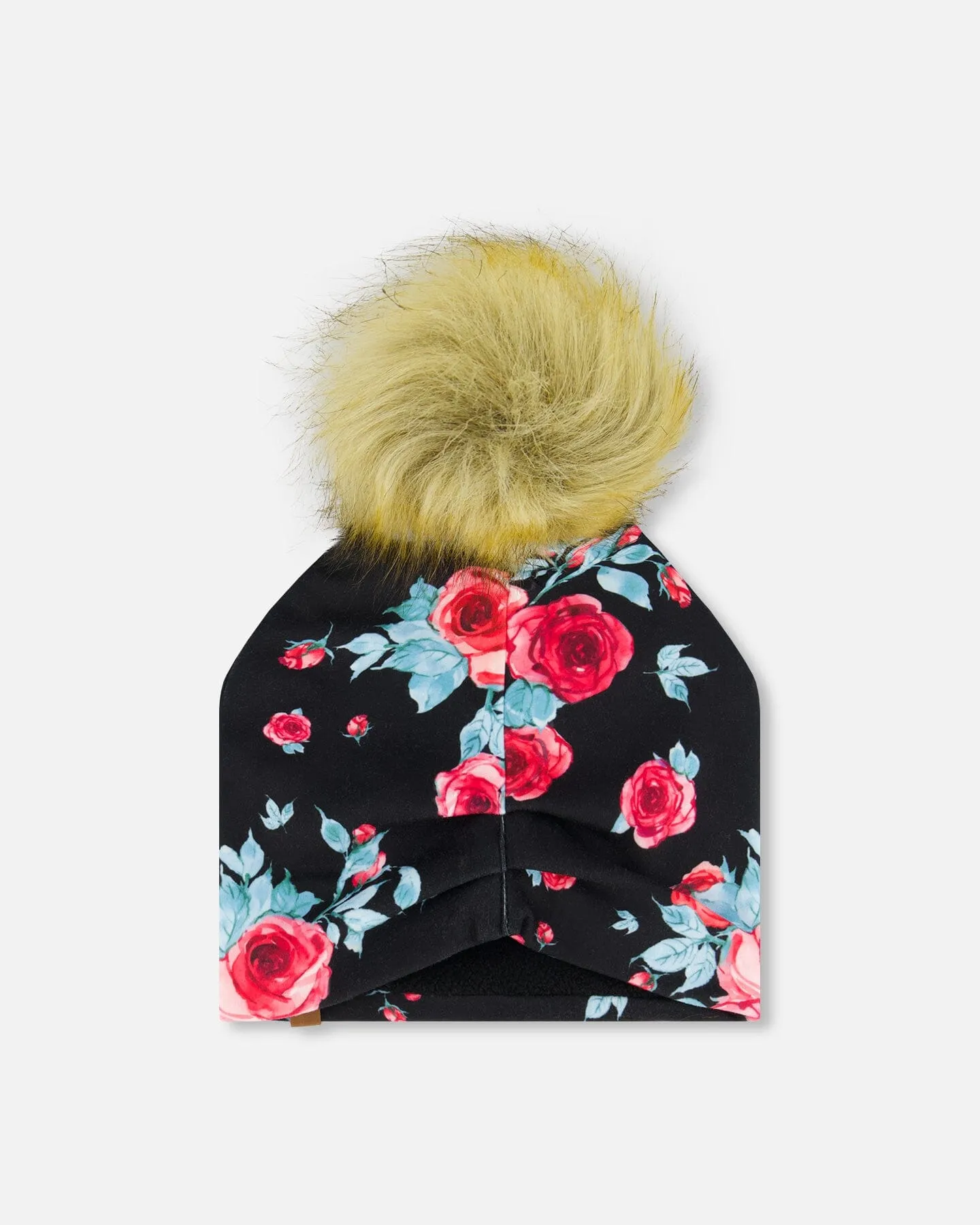 Mid-Season Jersey Detachable Pompom Hat Black Printed Roses