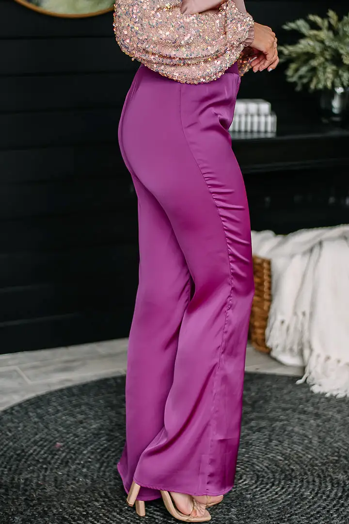 My Own Path Waist Band Satin Pants | Magenta