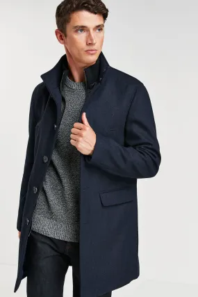 Navy Herringbone Wool Blend Mock Gilet Herringbone Padded Coat