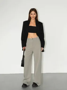 NEVA HU black high-waisted straight suit pants for women, drapey, high-end, versatile wide-leg pants, casual floor-length trouse