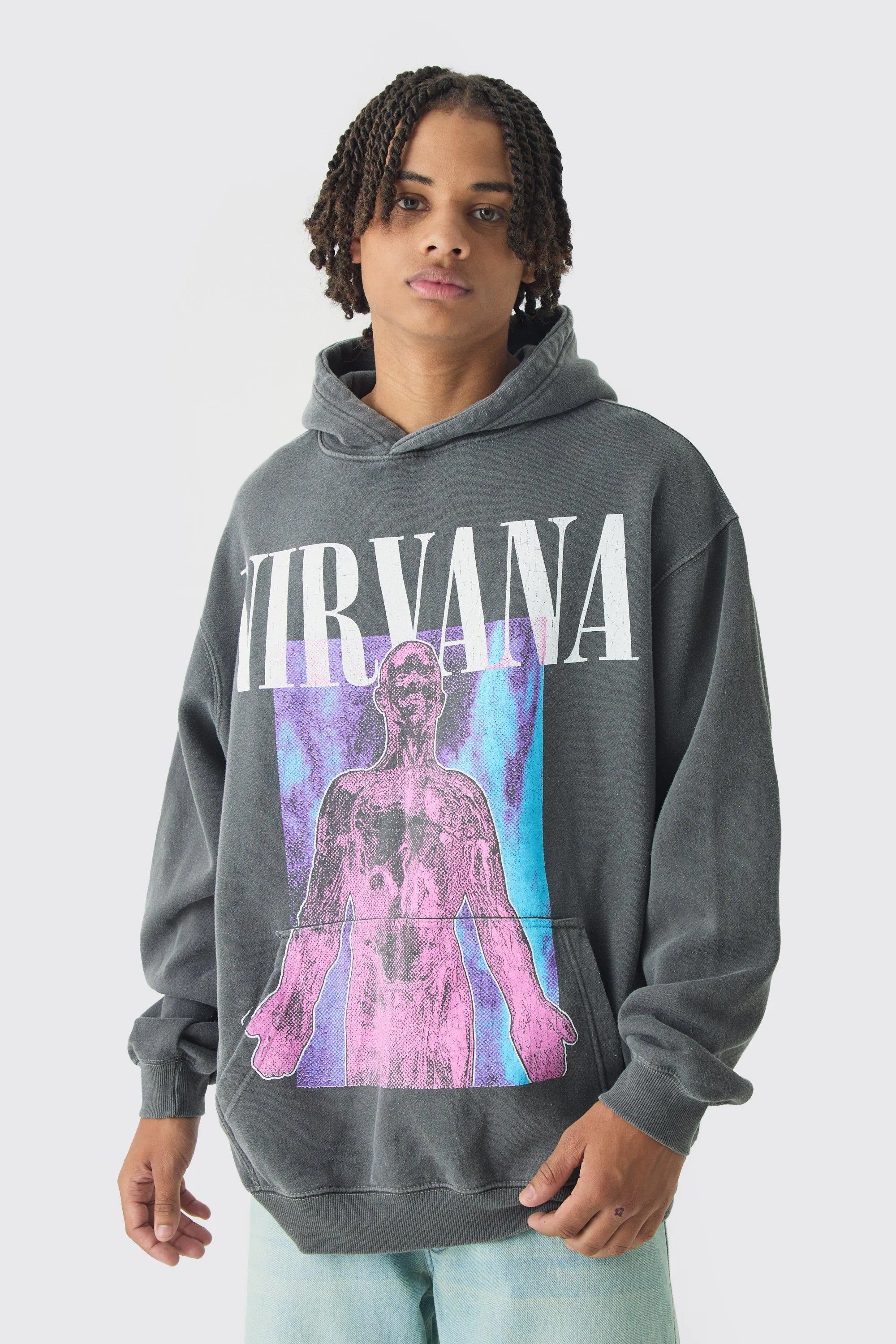 Oversized Nirvana Band Wash License Print Hoodie