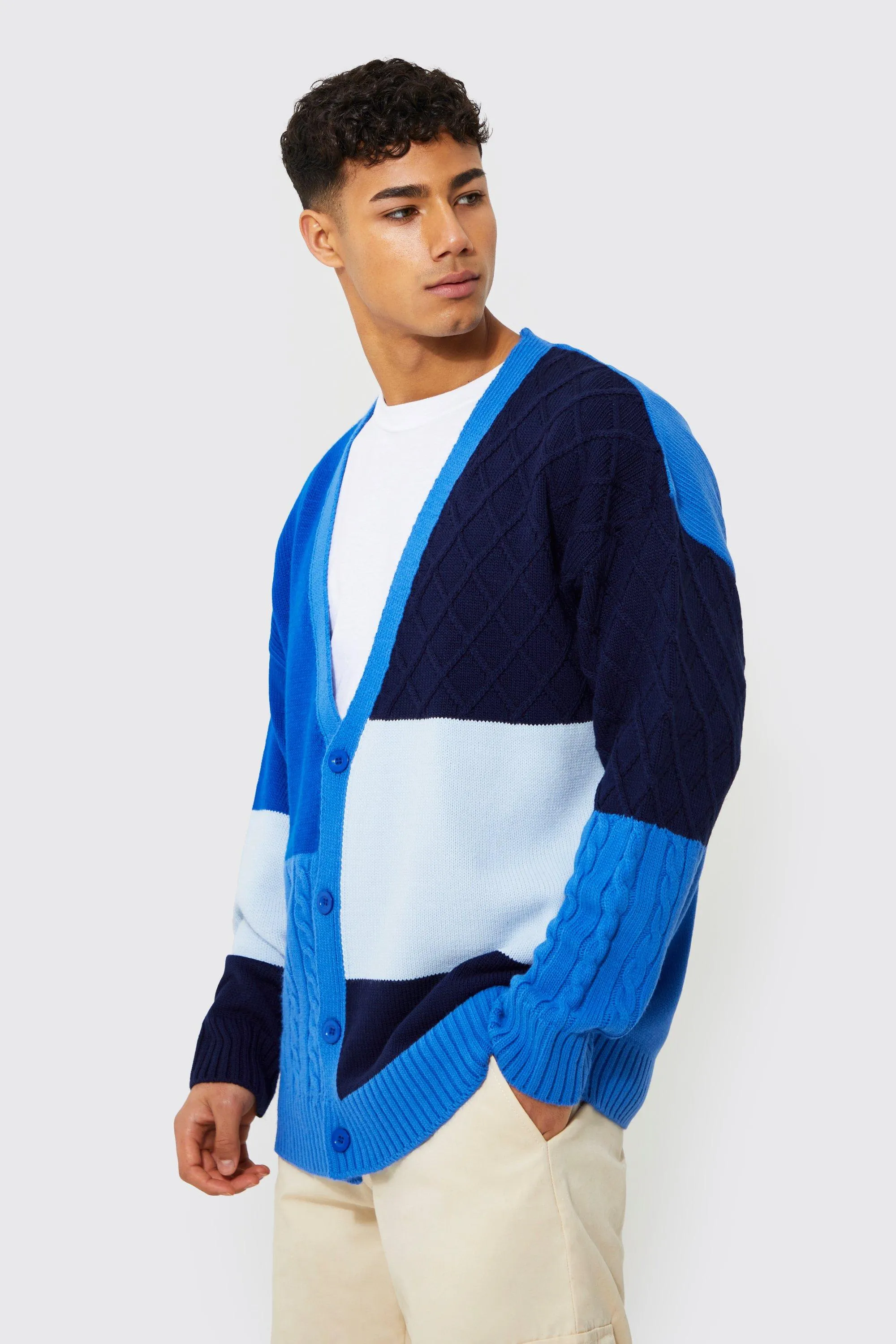 Oversized Patchwork Stitch Knitted Cardigan