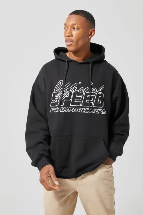 Oversized Speed Champion Moto Print Hoodie | boohooMAN UK