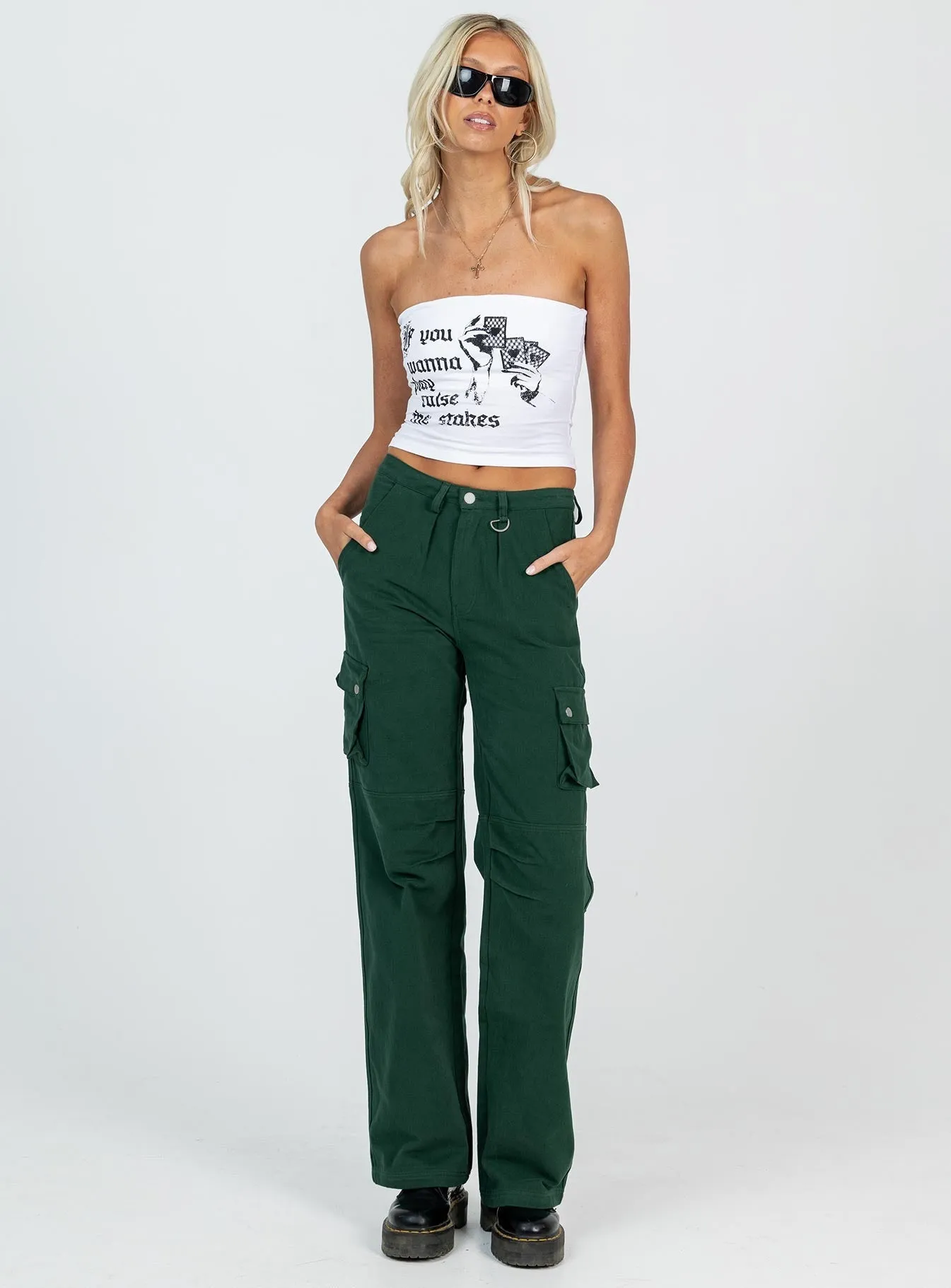 Paige Mid Rise Cargo Jean Denim Green Tall