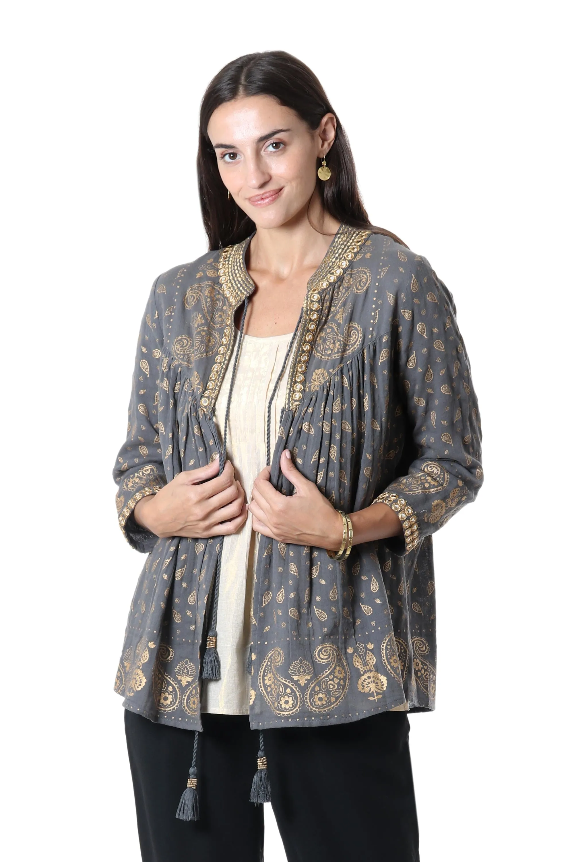 Paisley Elegance Paisley Motif Block-Printed Cotton Jacket from India