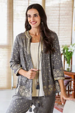 Paisley Elegance Paisley Motif Block-Printed Cotton Jacket from India