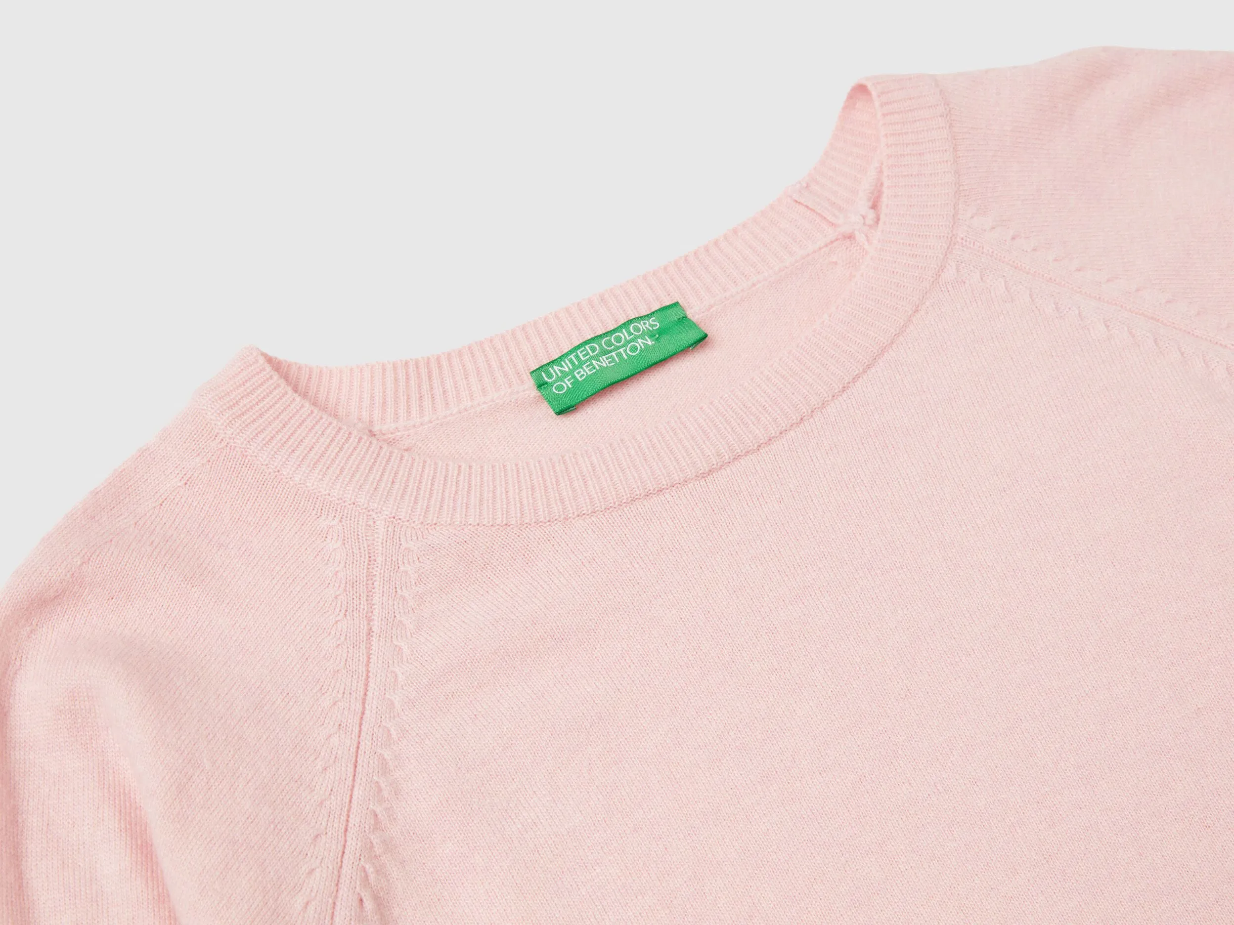 Pastel pink crew neck sweater in wool and cashmere blend - Pastel Pink | Benetton