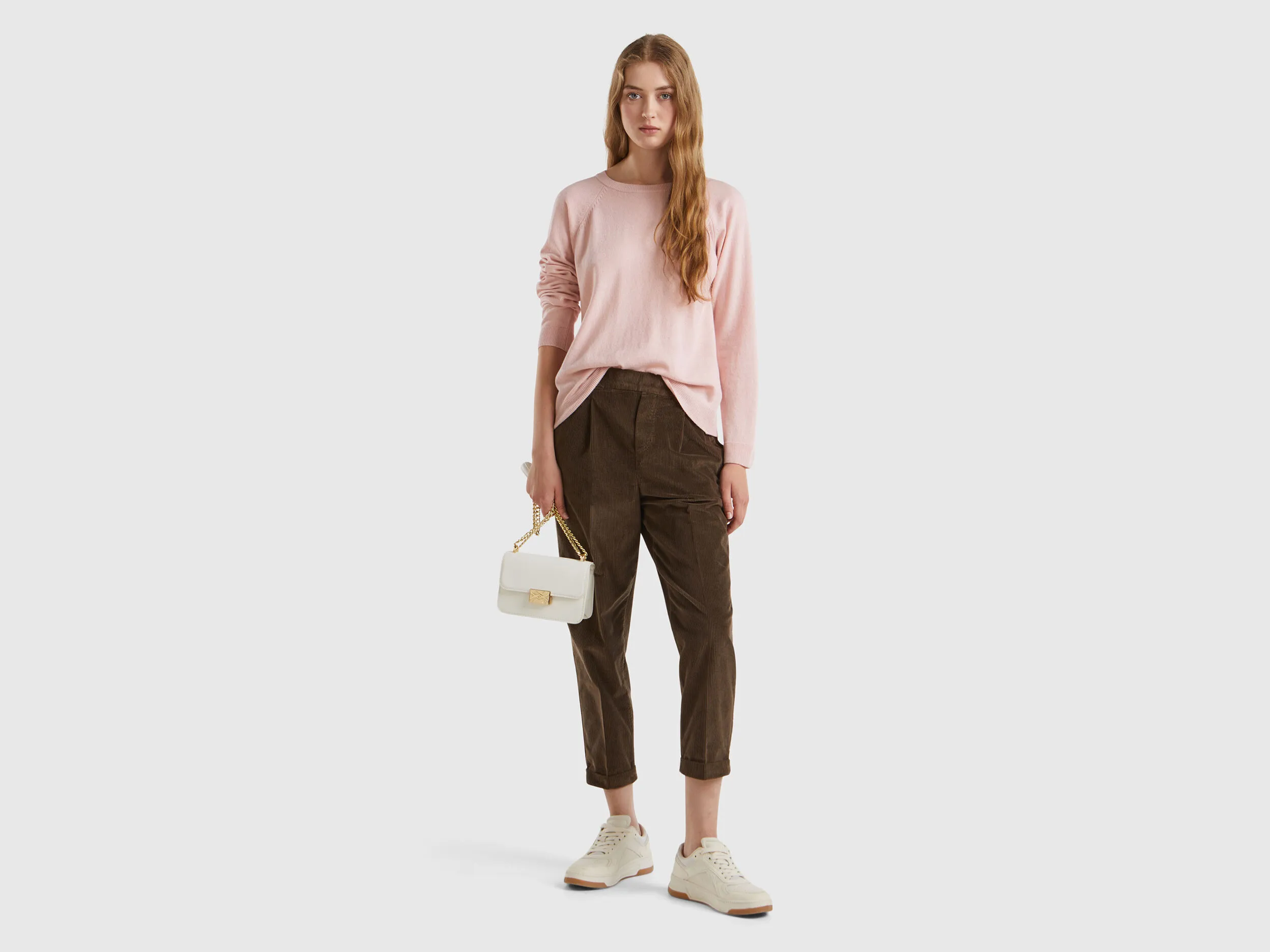 Pastel pink crew neck sweater in wool and cashmere blend - Pastel Pink | Benetton