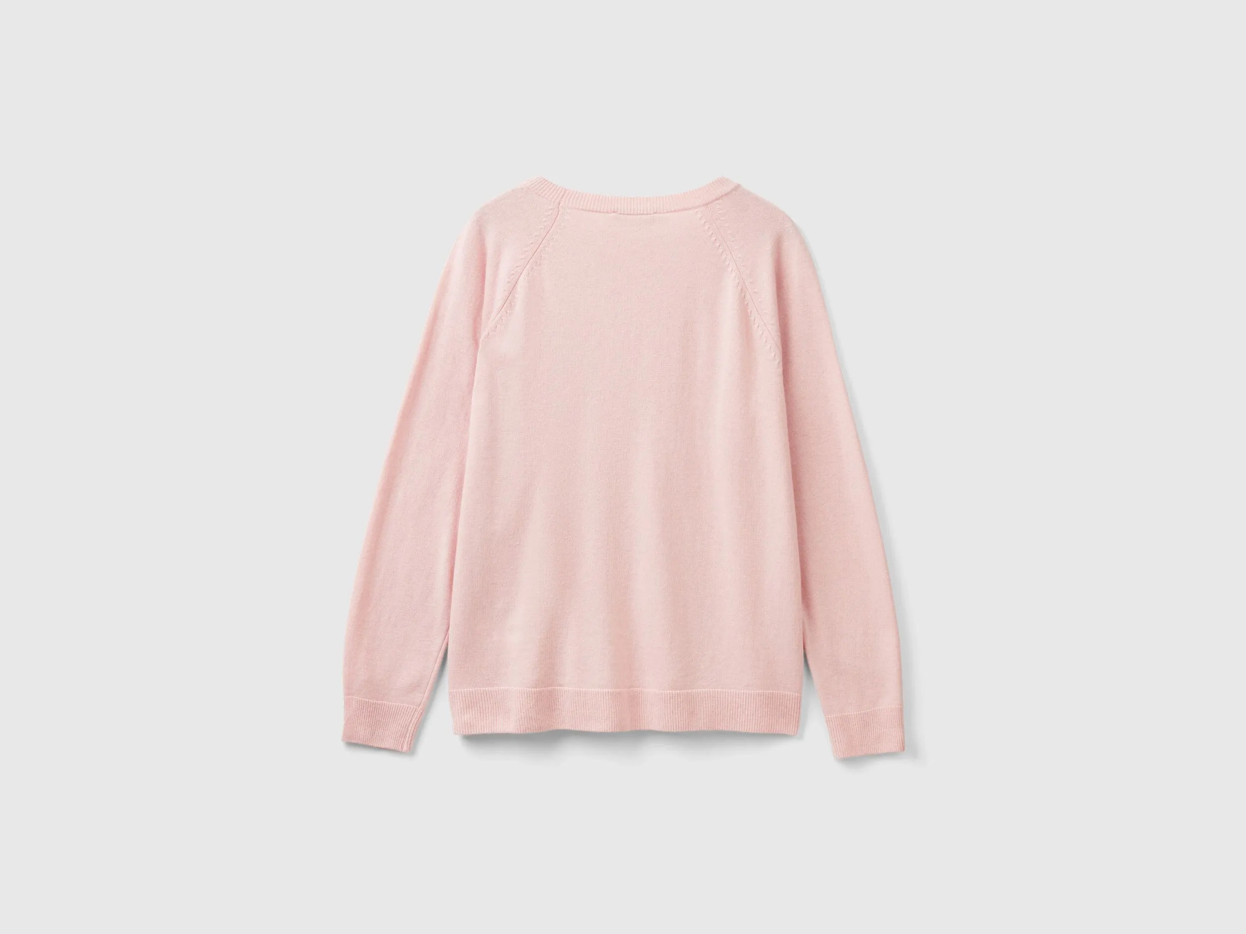 Pastel pink crew neck sweater in wool and cashmere blend - Pastel Pink | Benetton