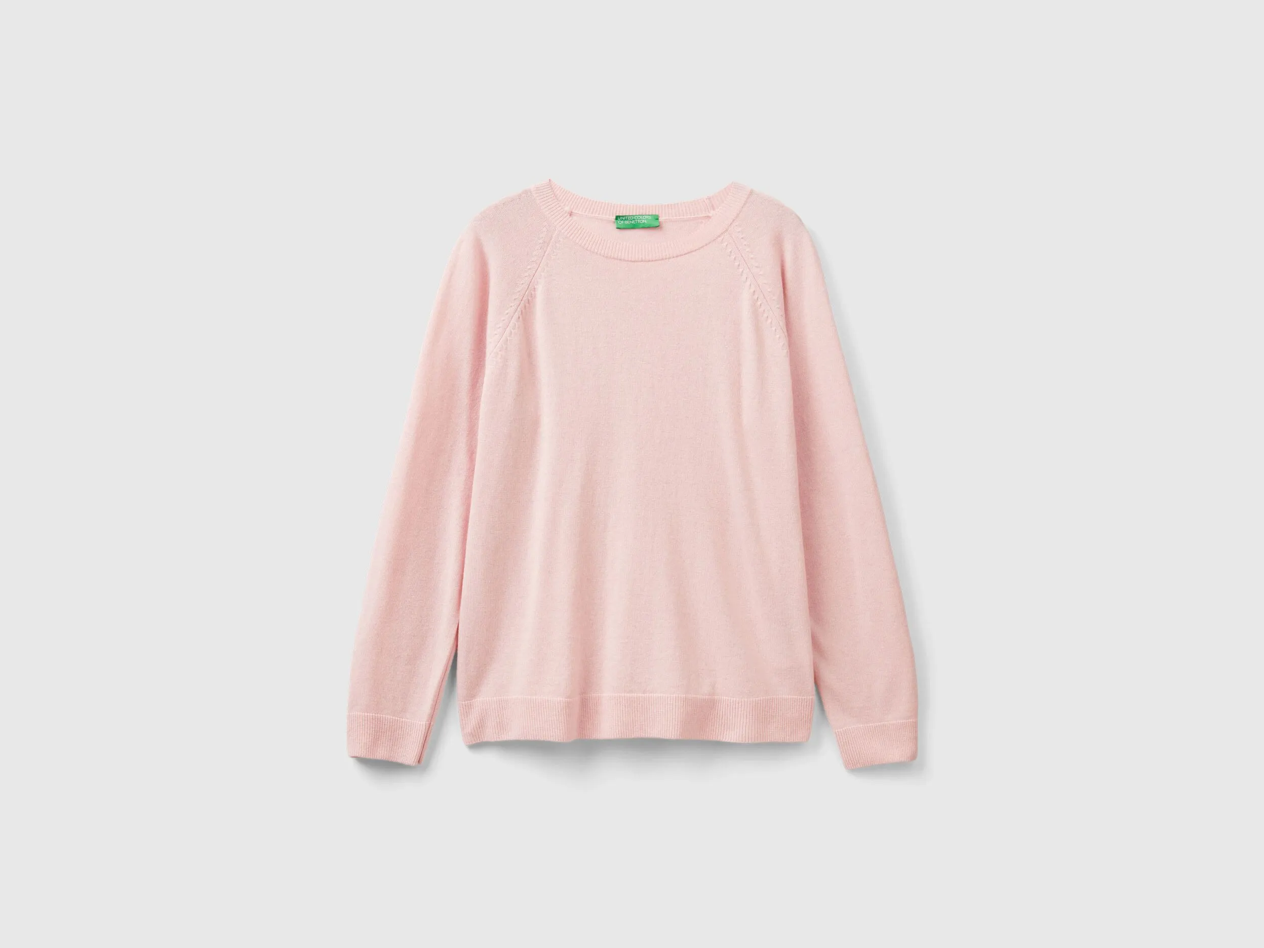 Pastel pink crew neck sweater in wool and cashmere blend - Pastel Pink | Benetton