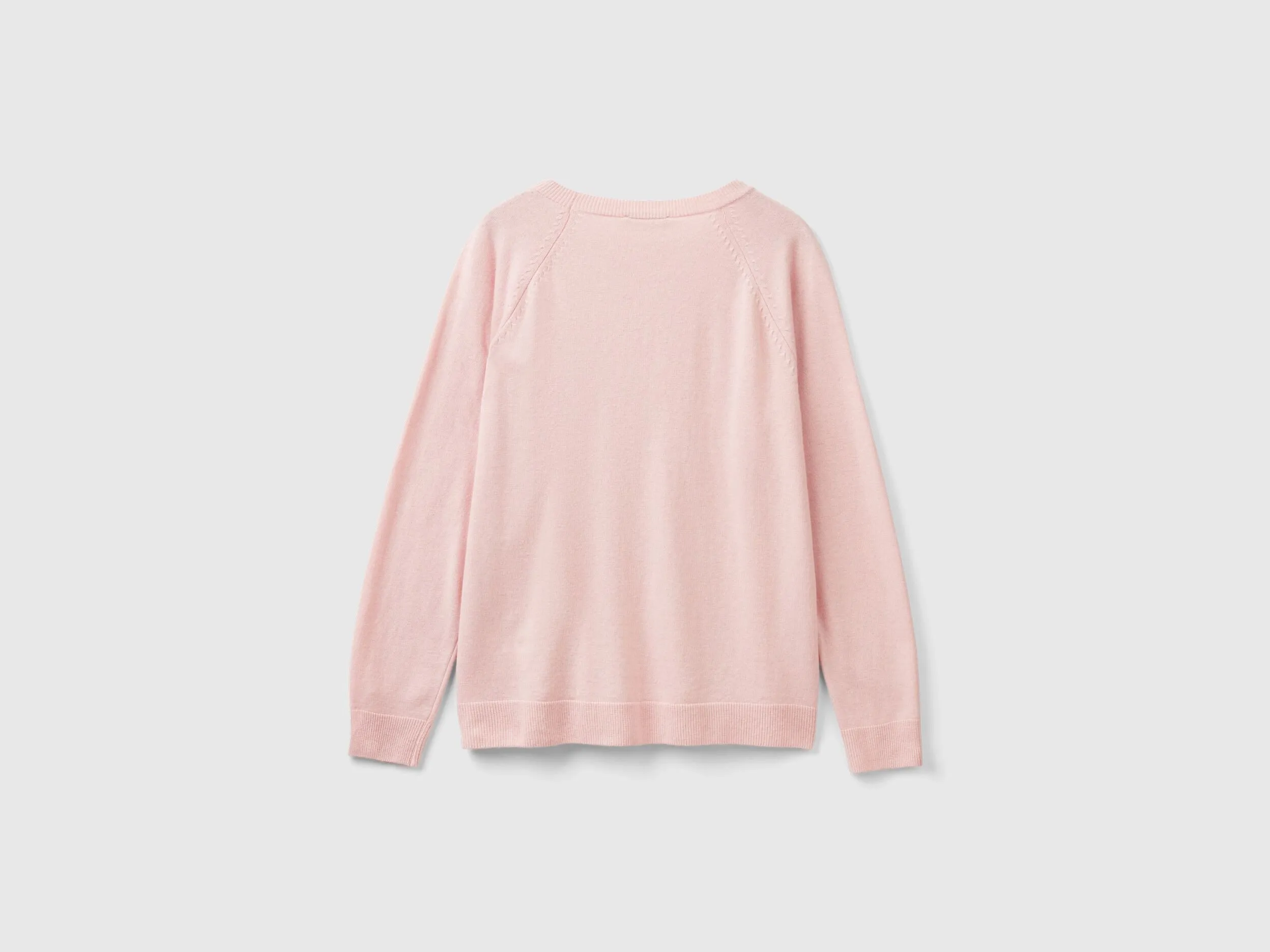 Pastel pink crew neck sweater in wool and cashmere blend - Pastel Pink | Benetton