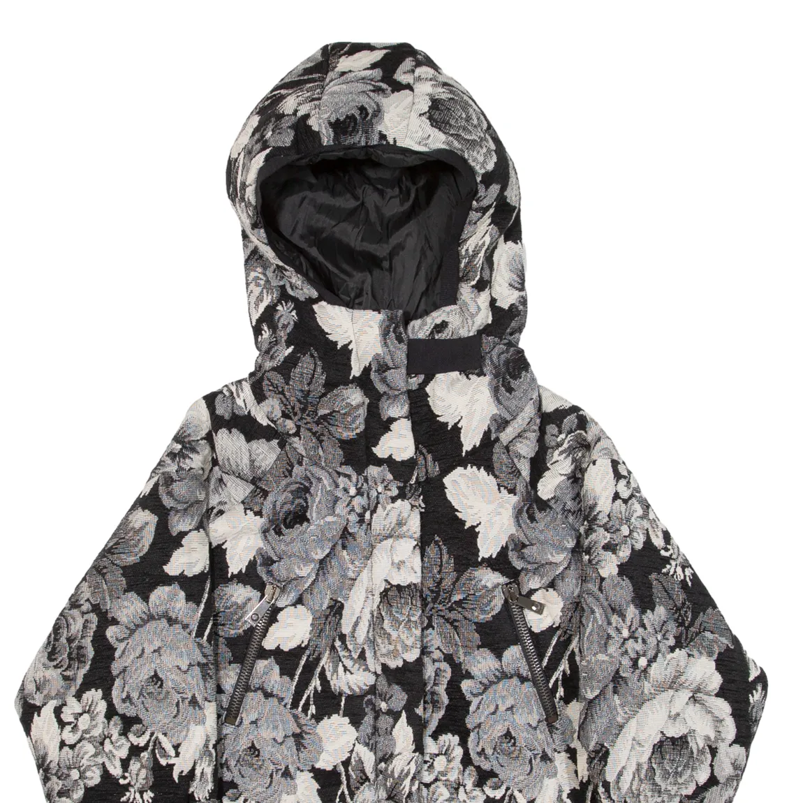 PINKO Womens Jacket Black Hooded Floral UK 6