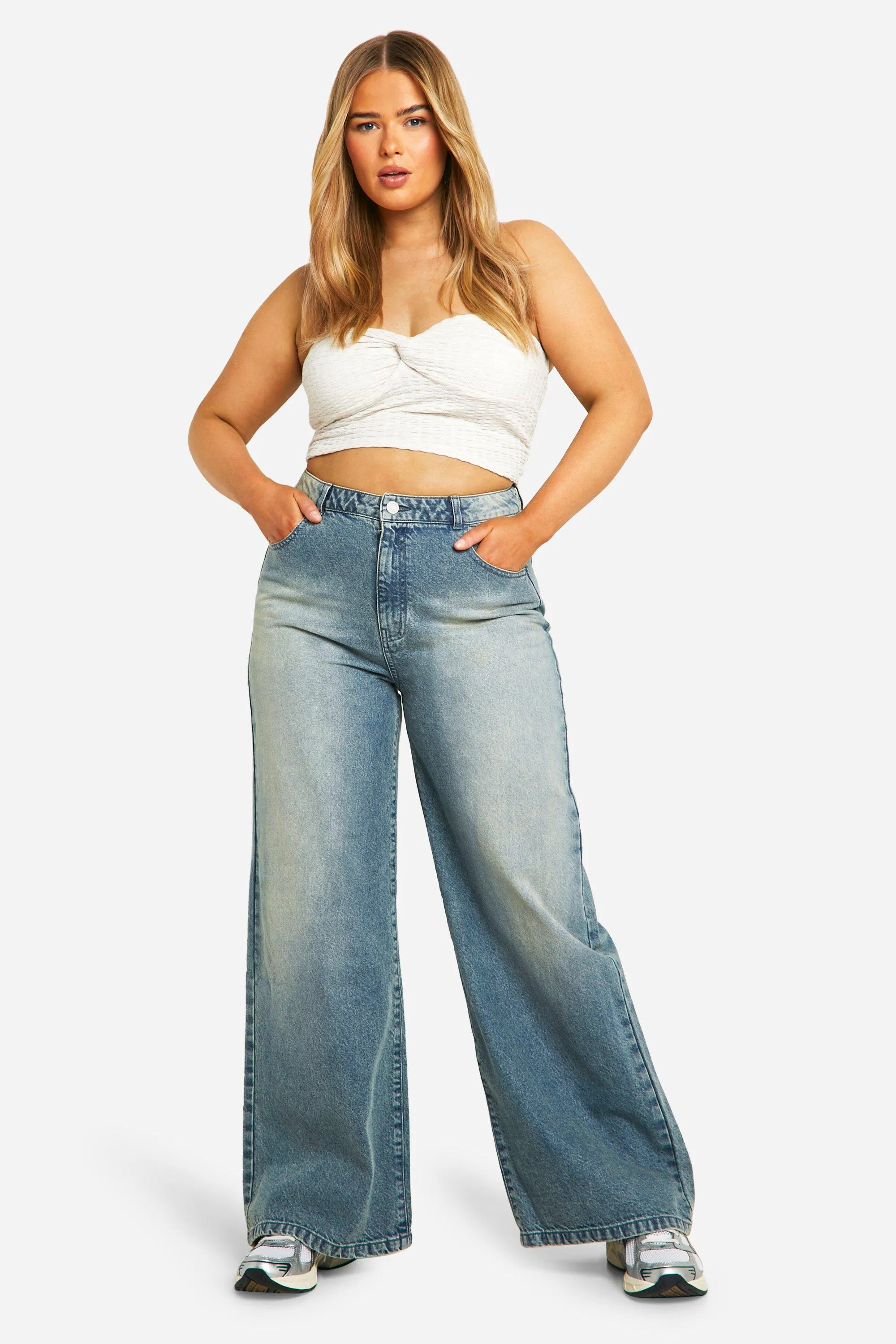 Plus Basics High Waisted Wide Leg Jeans