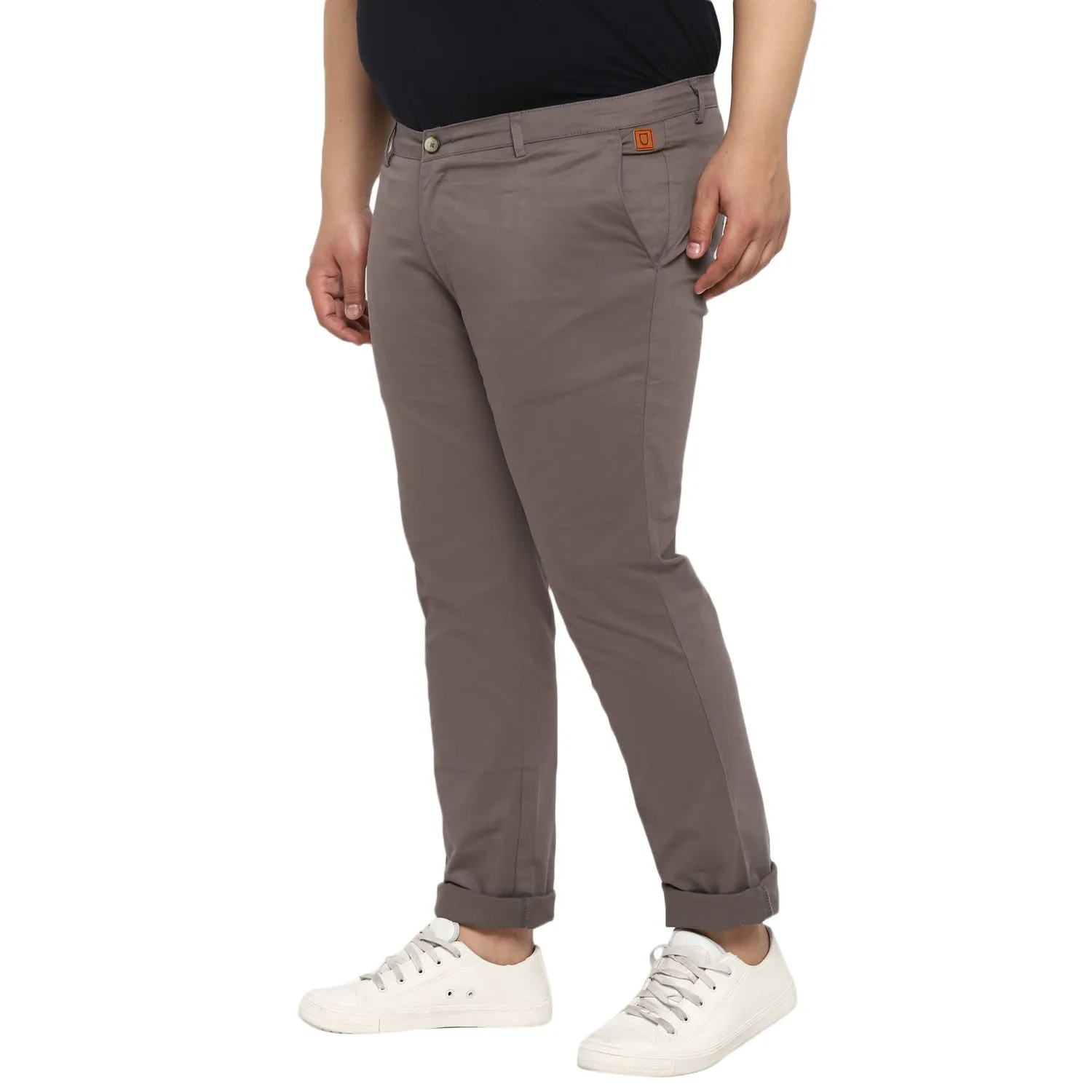 Plus Men's Dark Grey Cotton Regular Fit Casual Chinos Trousers Stretch