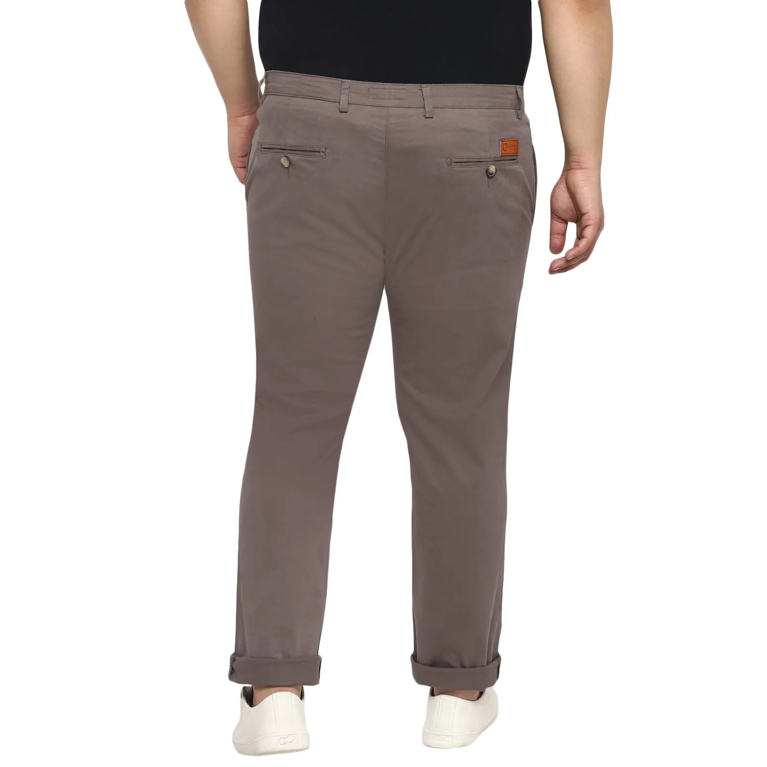 Plus Men's Dark Grey Cotton Regular Fit Casual Chinos Trousers Stretch