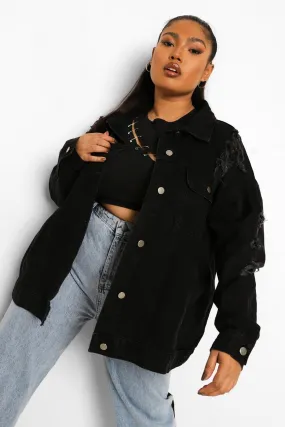 Plus Oversized Busted Boyfriend Denim Jacket