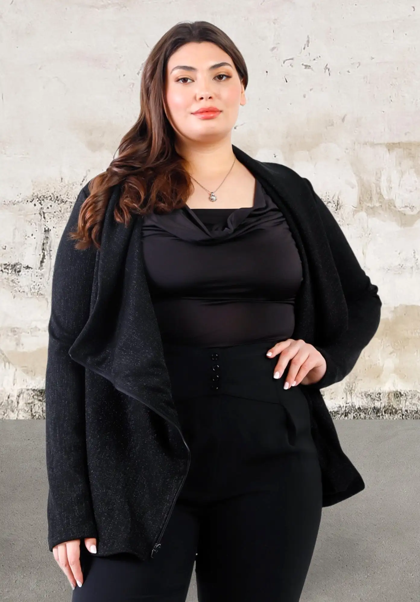 Plus Size Black Side Zip Up Lightweight Jacket