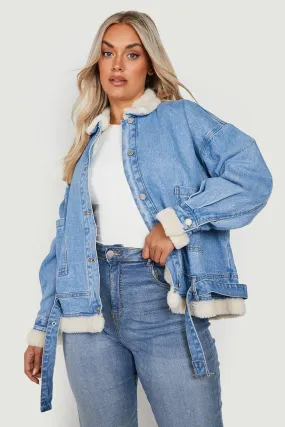 Plus Teddy Buckle Oversized Denim Jacket