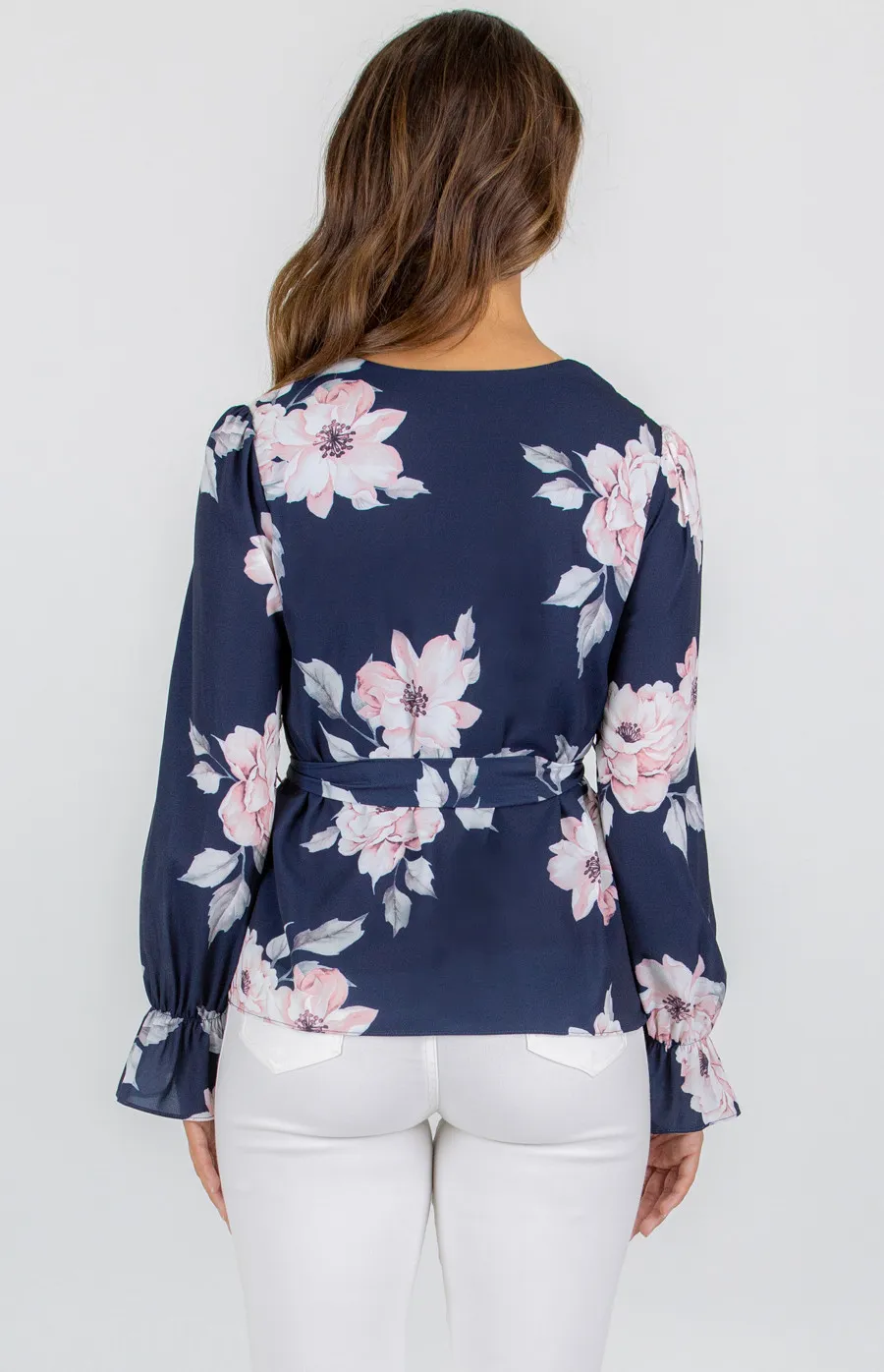 Printed V Neckline Blouse with Self Fabric Belt (AT6-3A)