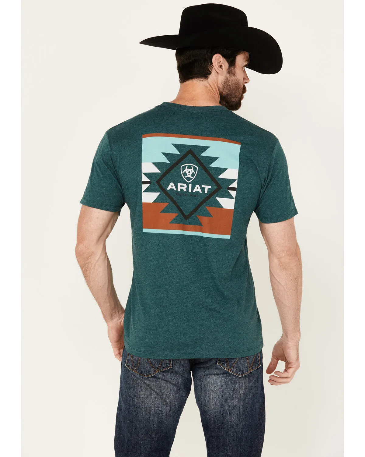 Product Name:  Ariat Men's Boot Barn Exclusive Southwestern Print Logo Short Sleeve Graphic T-Shirt