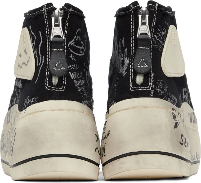 R13 Black Graffiti Double Grommet Kurt Sneakers