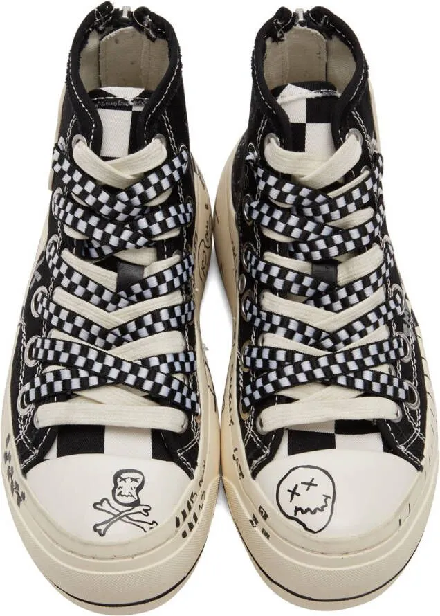 R13 Black Graffiti Double Grommet Kurt Sneakers