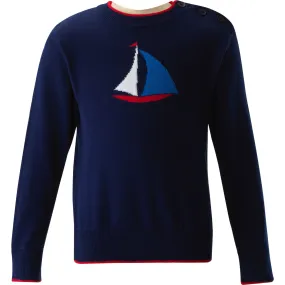 Rachel Riley Sailboat Intarsia Sweater, Navy & Red