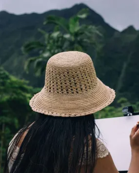 Rainbow Crochet Bucket Hat in Natural