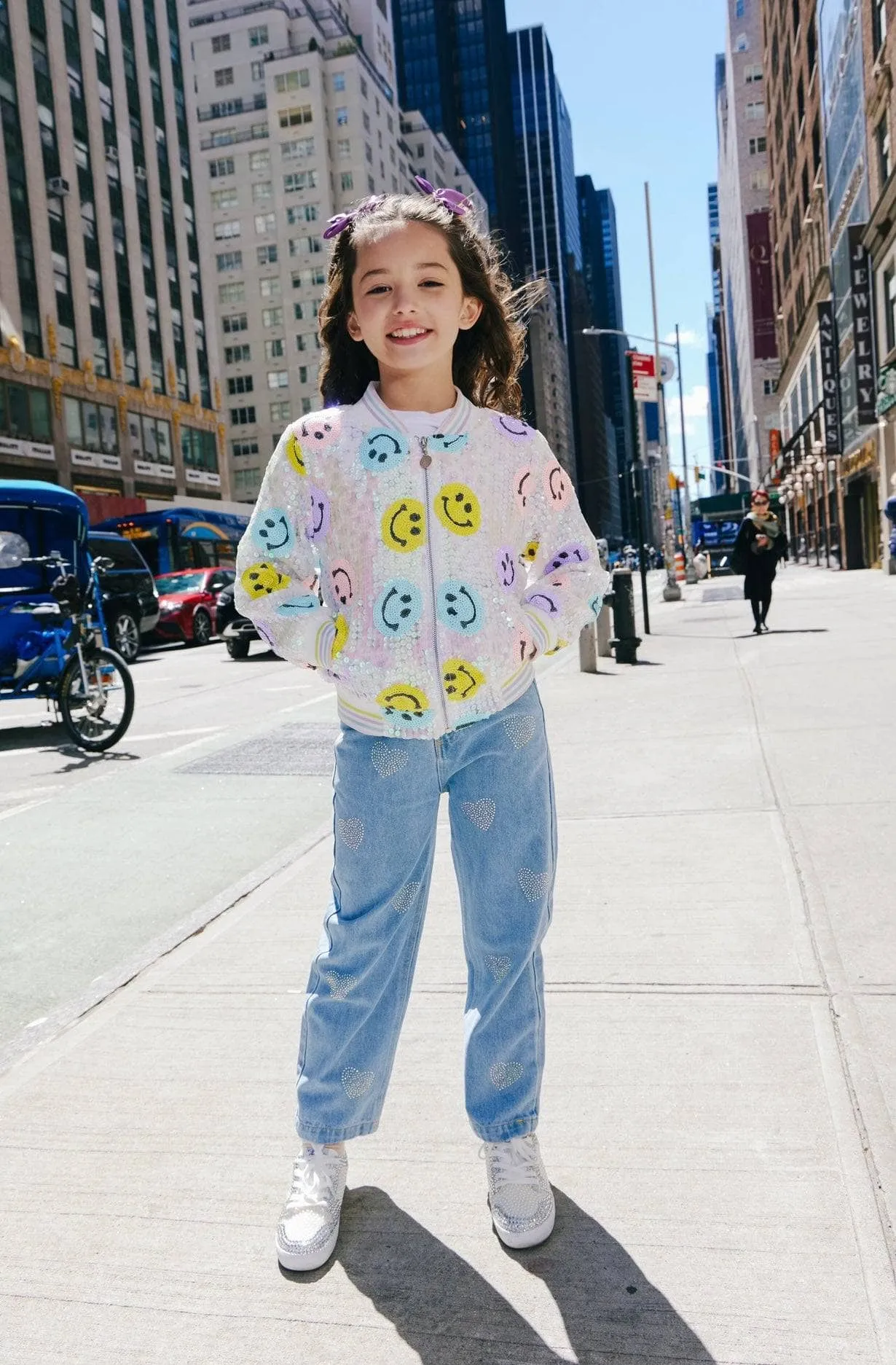 Rainbow Emoji Sequin Bomber