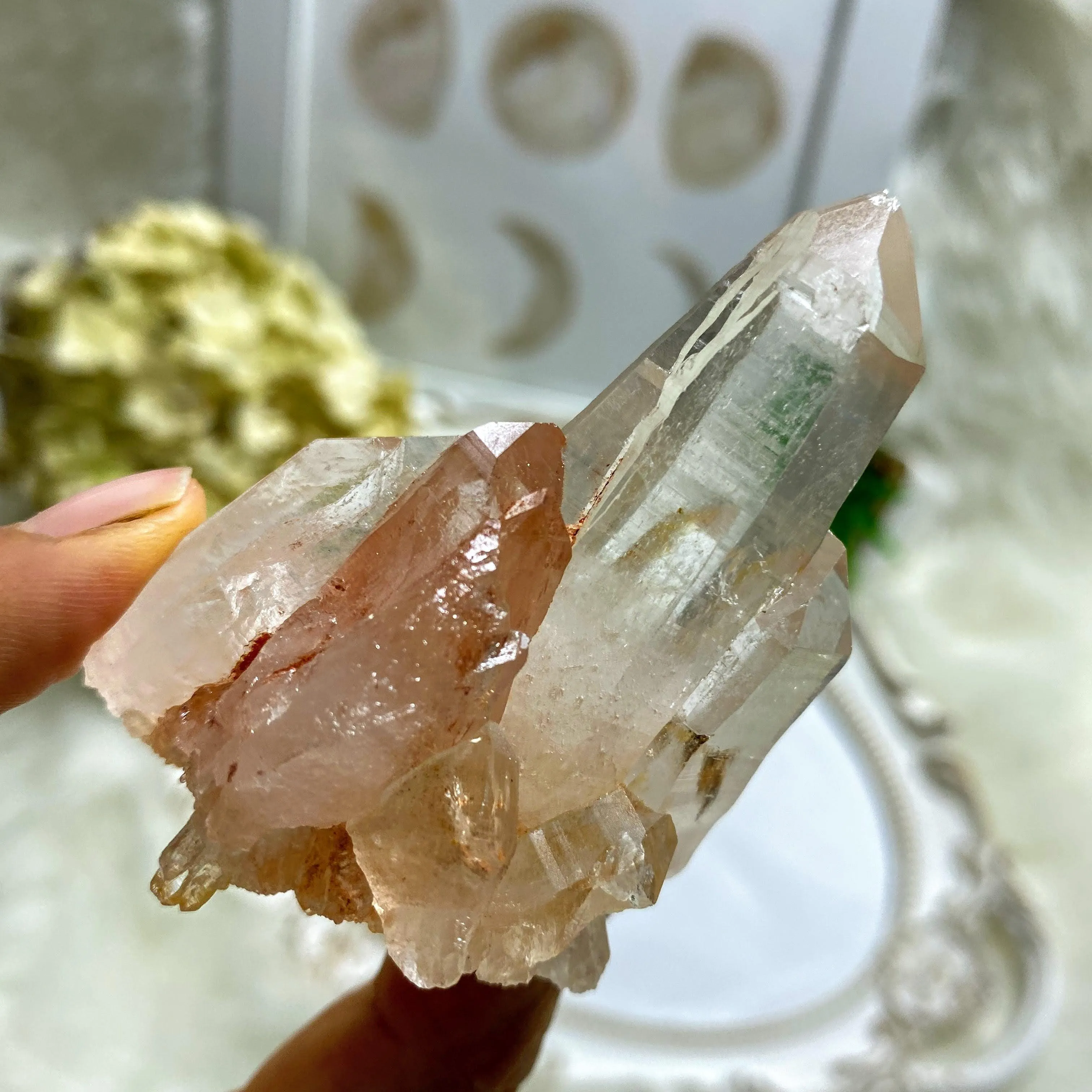 Rare~ Rosy Pink Samadhi Himalayan Quartz Cluster With Self Healing