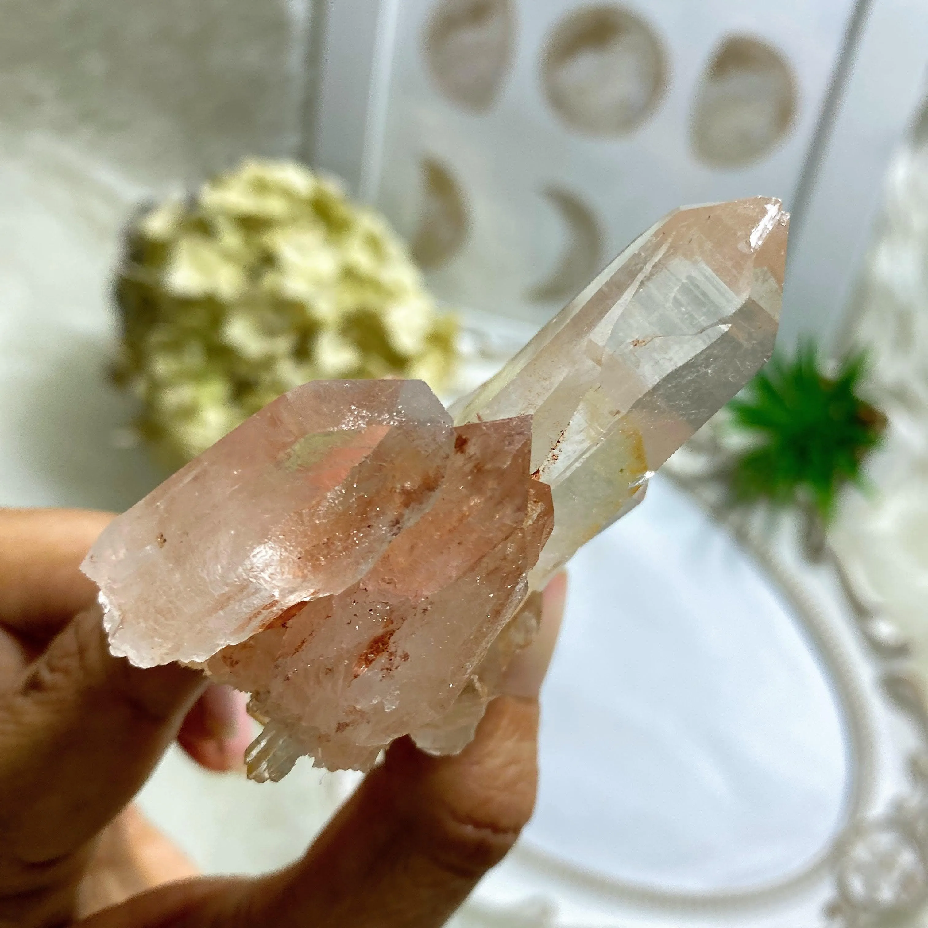 Rare~ Rosy Pink Samadhi Himalayan Quartz Cluster With Self Healing