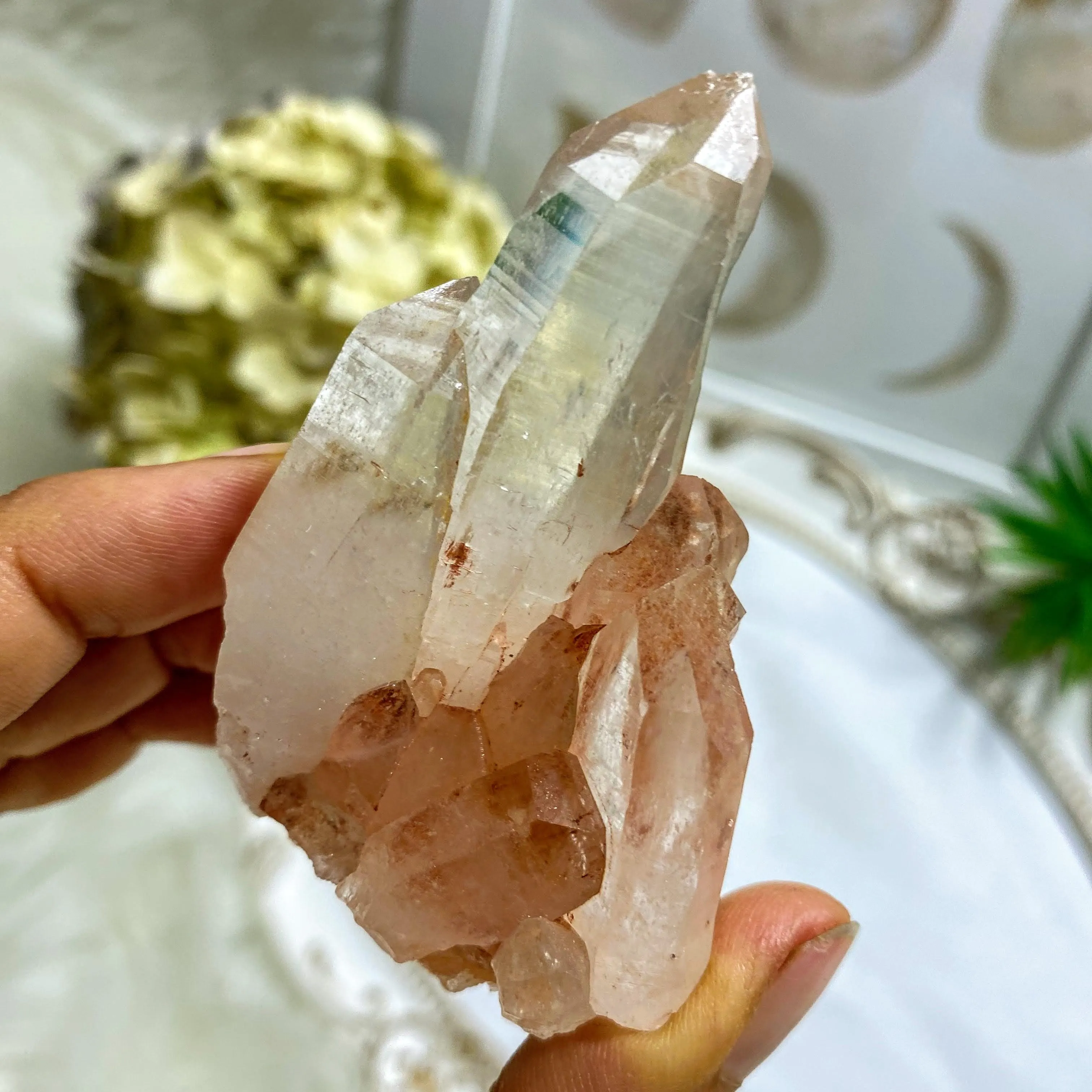 Rare~ Rosy Pink Samadhi Himalayan Quartz Cluster With Self Healing