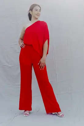 Red One Shoulder Jumpsuit