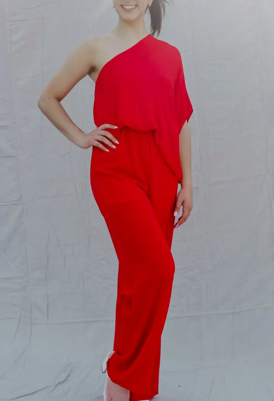 Red One Shoulder Jumpsuit