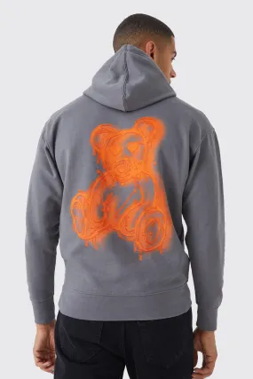 Regular Fit Spray On Teddy Graphic Hoodie | boohooMAN UK