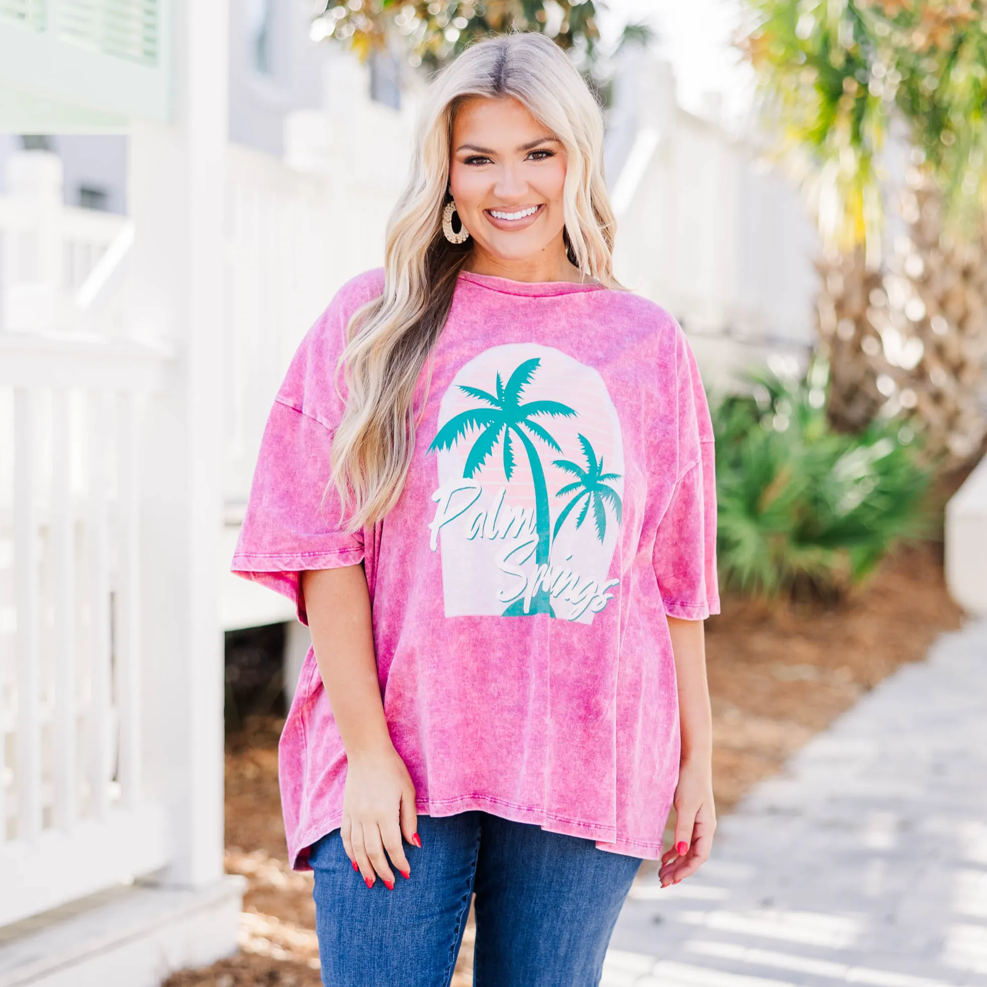 Retro Beach Acid Wash Boyfriend Tee, Rose