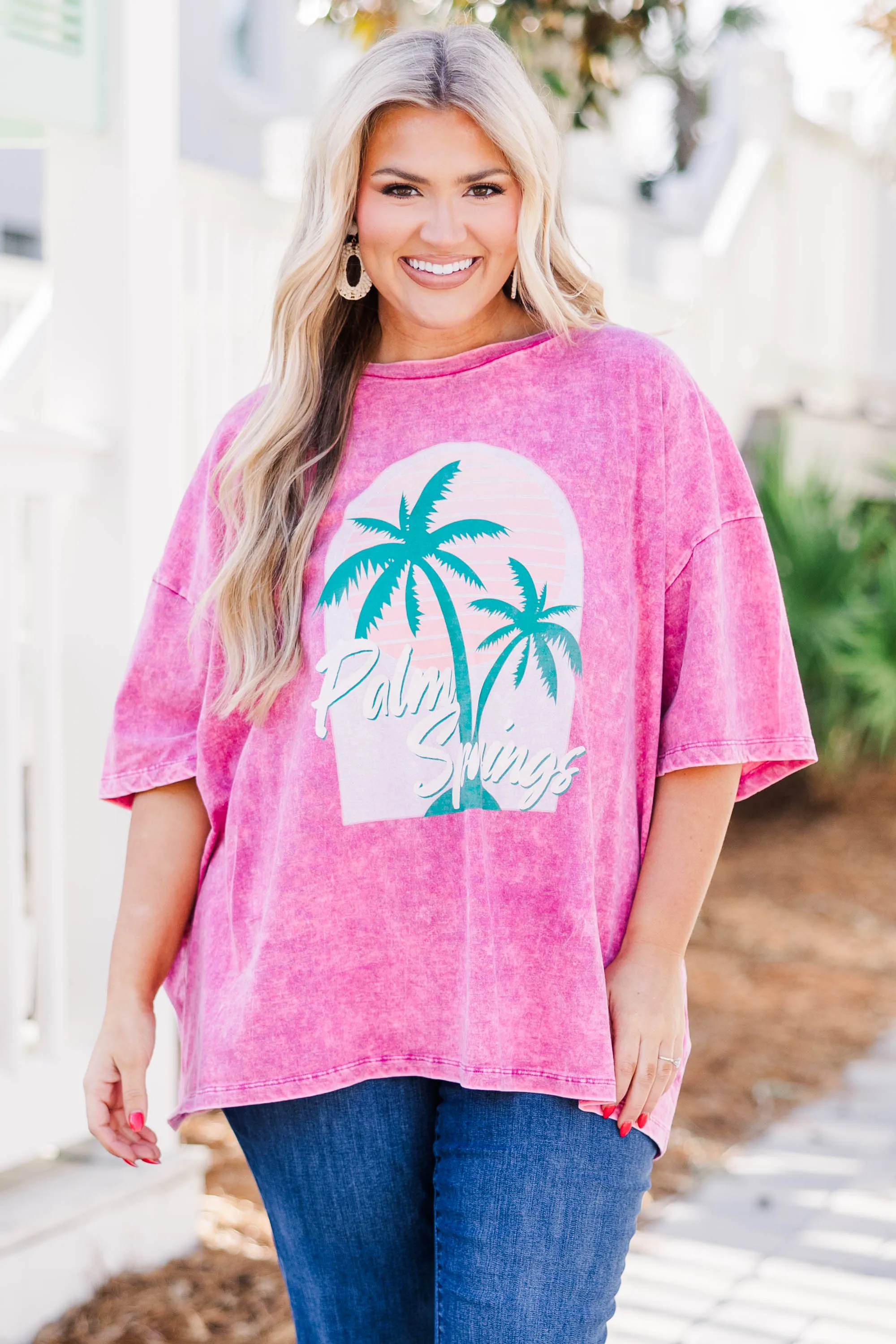 Retro Beach Acid Wash Boyfriend Tee, Rose