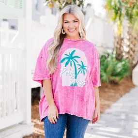 Retro Beach Acid Wash Boyfriend Tee, Rose