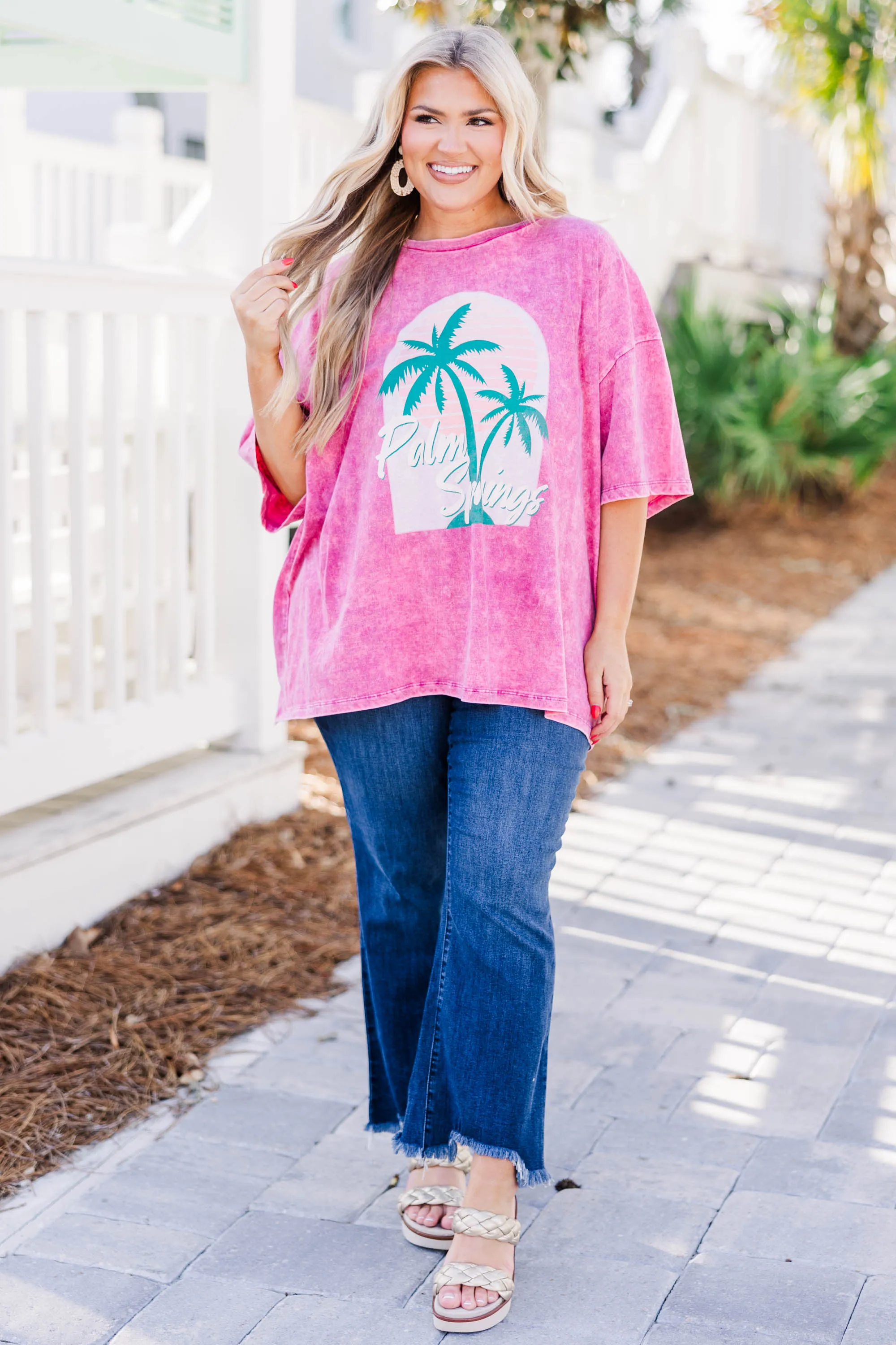 Retro Beach Acid Wash Boyfriend Tee, Rose