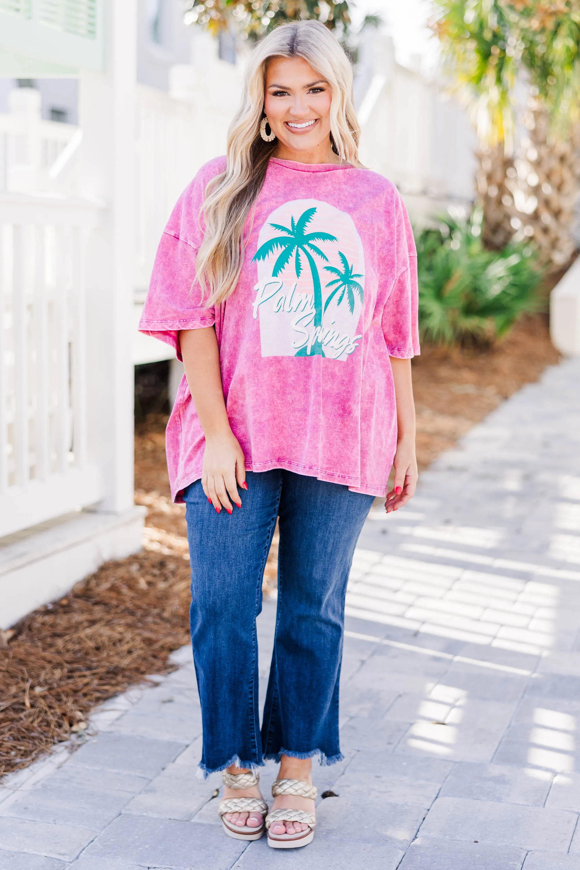 Retro Beach Acid Wash Boyfriend Tee, Rose